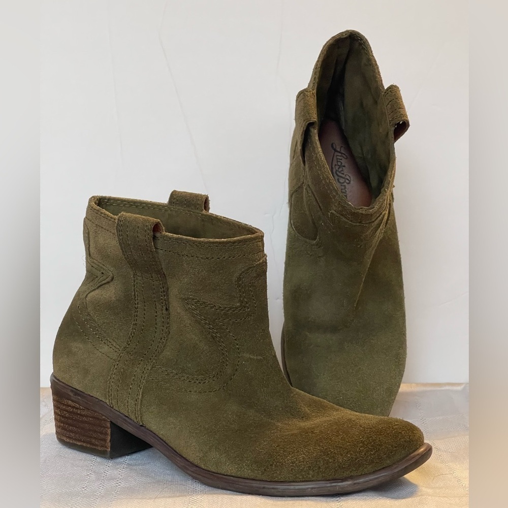 Lucky Brand Terra Bootie‎ Green Suede Western Ankle 6.5